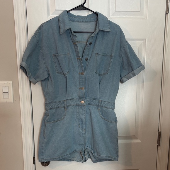 SHEIN Pants - SHEIN Denim Short Sleeve Romper